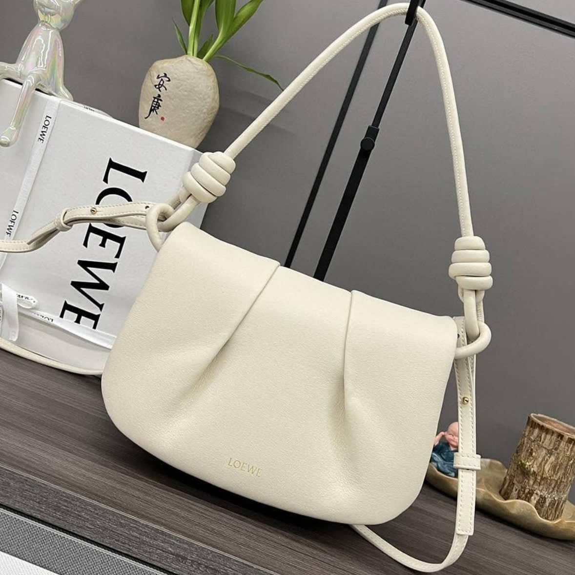 Loewe White Leather Satchel Bag-0