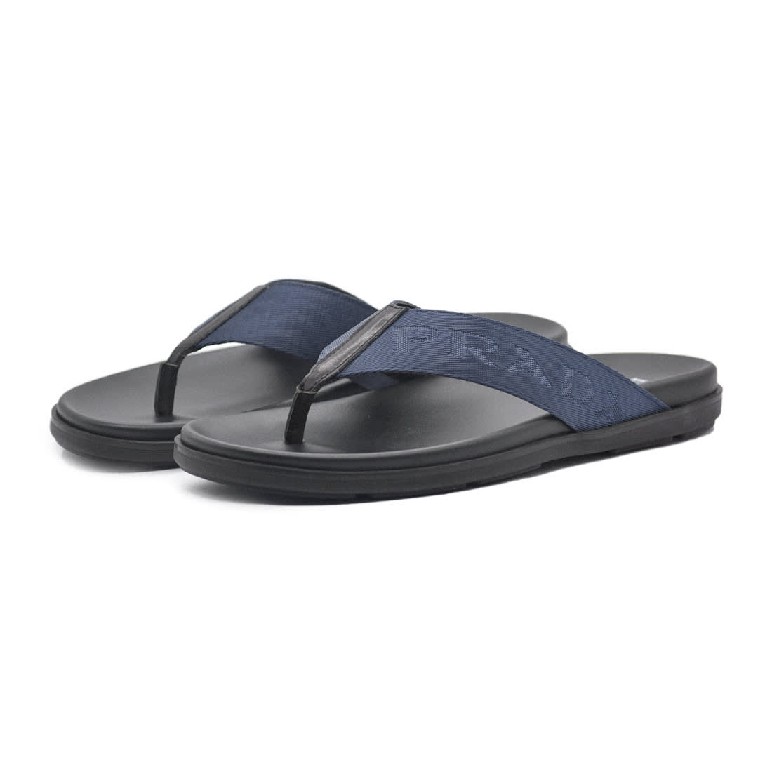 Prada Black/Blue Saffiano leather Crisscross Flip-flops-0
