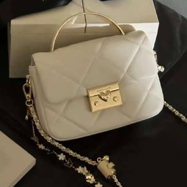 Charles & Keith Quilted Boxy Top White Handle Bag-0