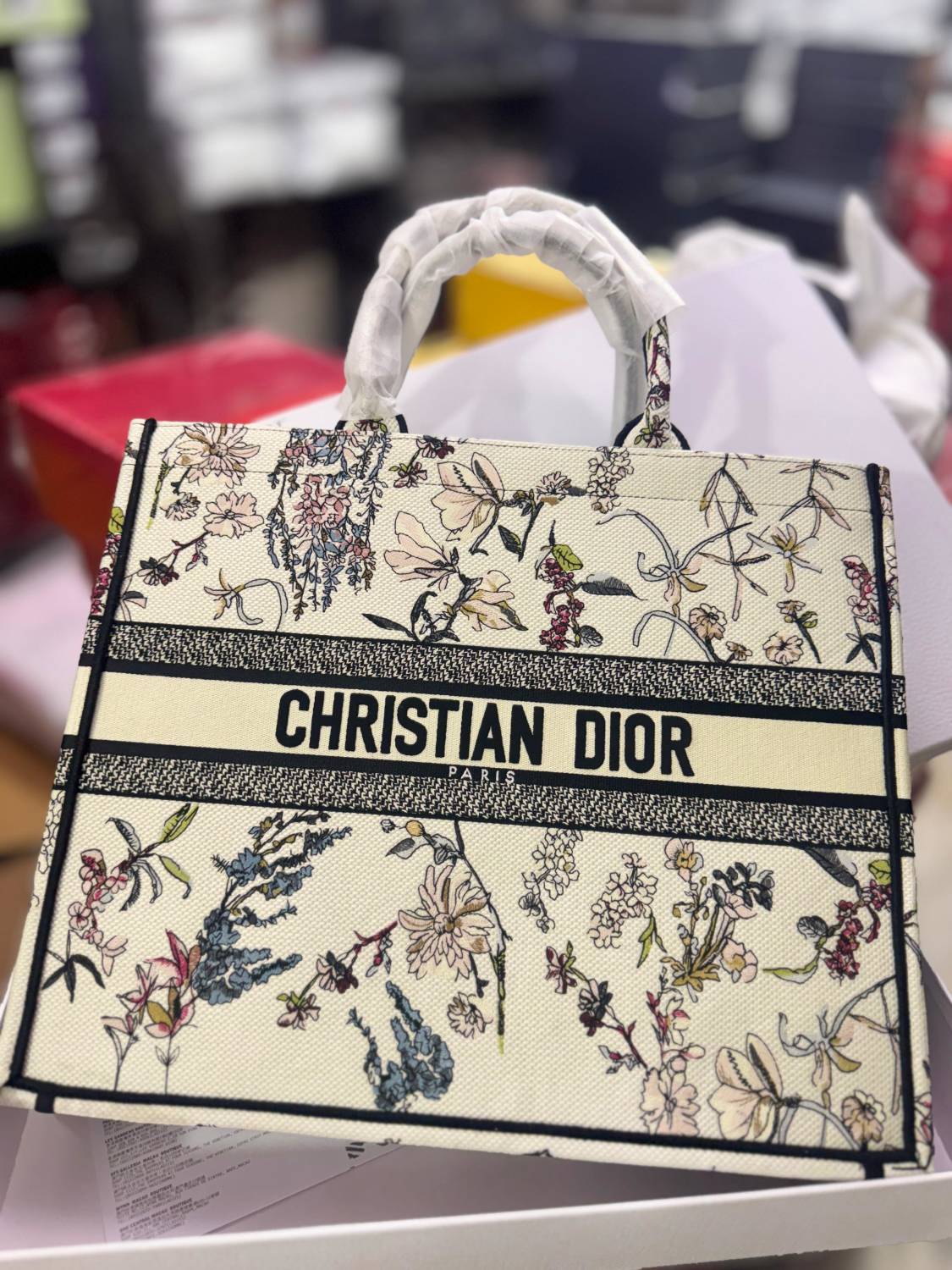 Christian Dior Book Cream Flower Print Tote Bag-0
