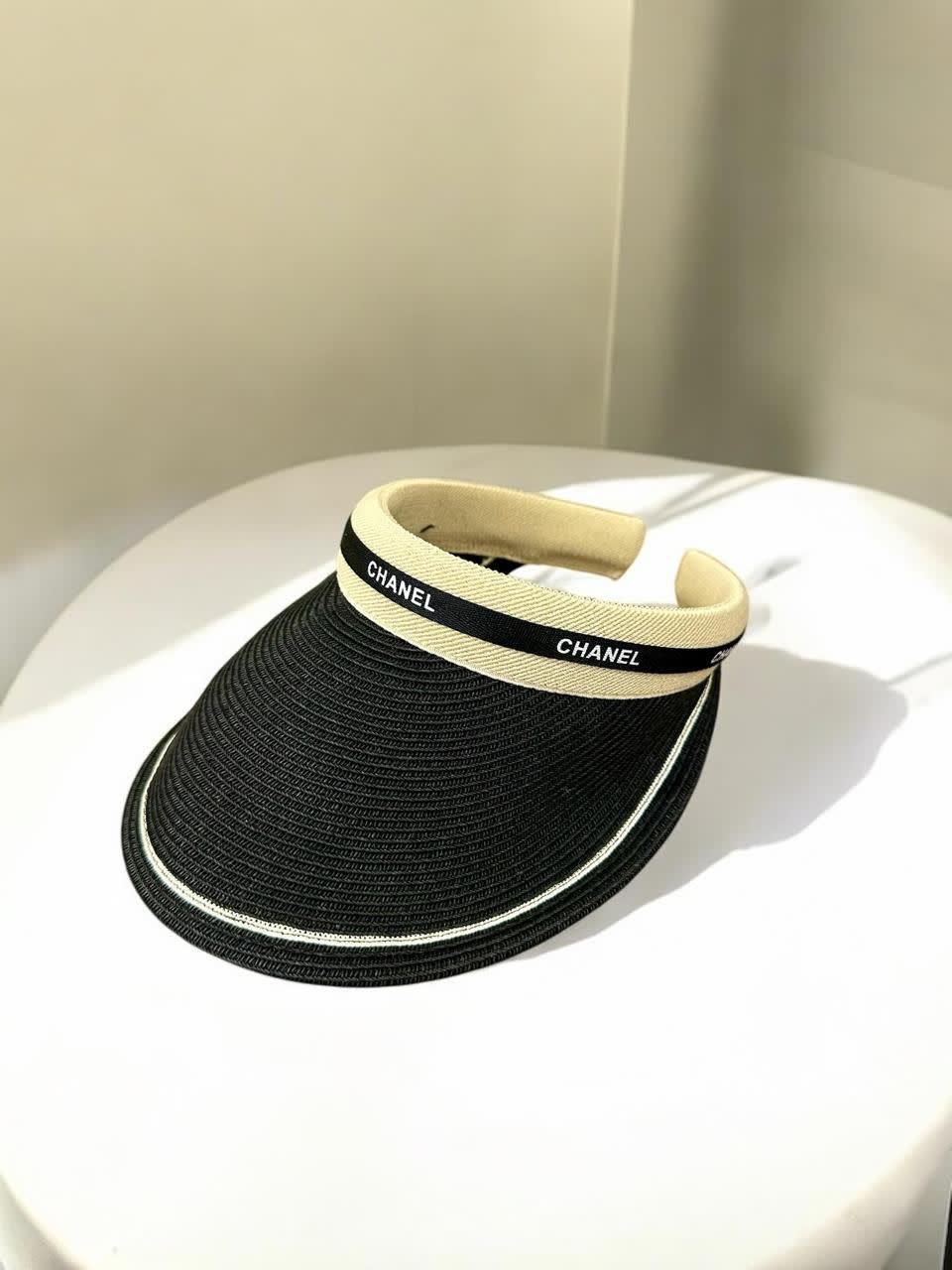 CHANEL VISOR HAT CREAM AND BLACK PRIMIUM CAP-0