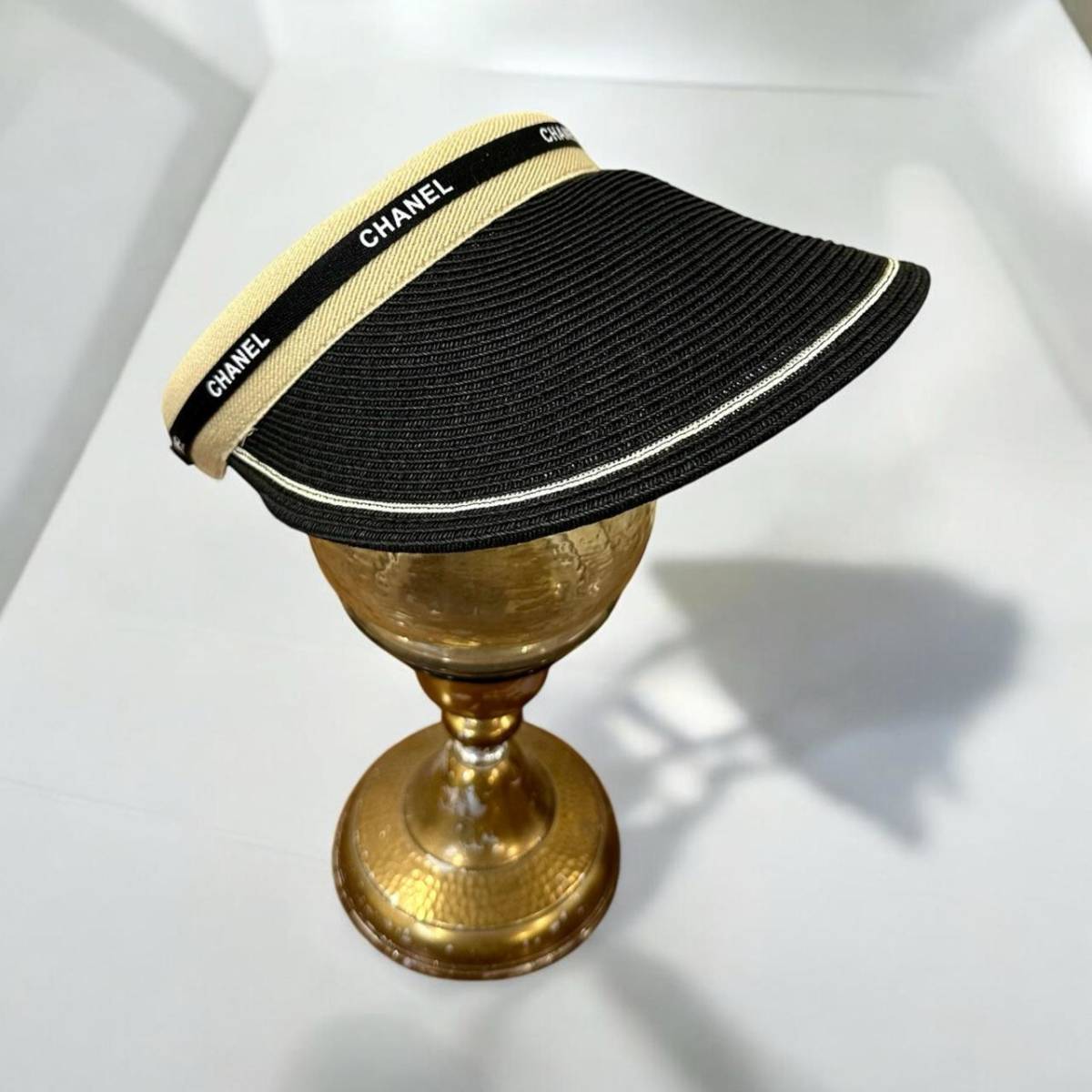 CHANEL VISOR HAT CREAM AND BLACK PRIMIUM CAP-1