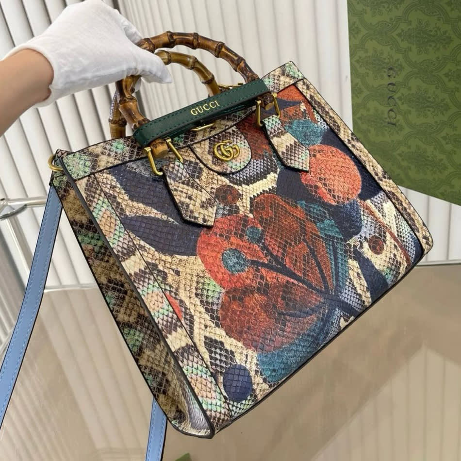 Gucci GG Diana Python Design Bamboo Handle Tote Bag-1