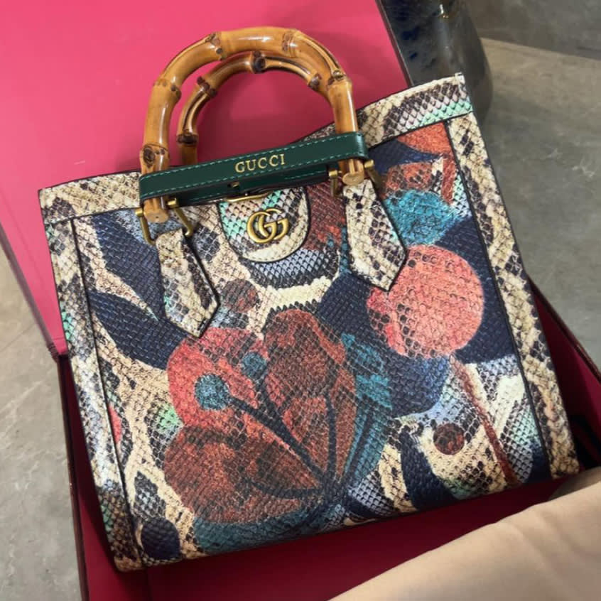 Gucci GG Diana Python Design Bamboo Handle Tote Bag-0