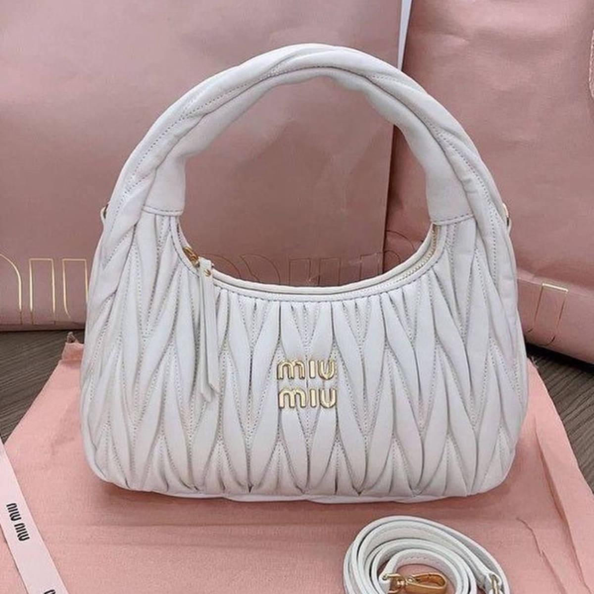 Miu Miu Wander Matlasse White Hobo Bag-0