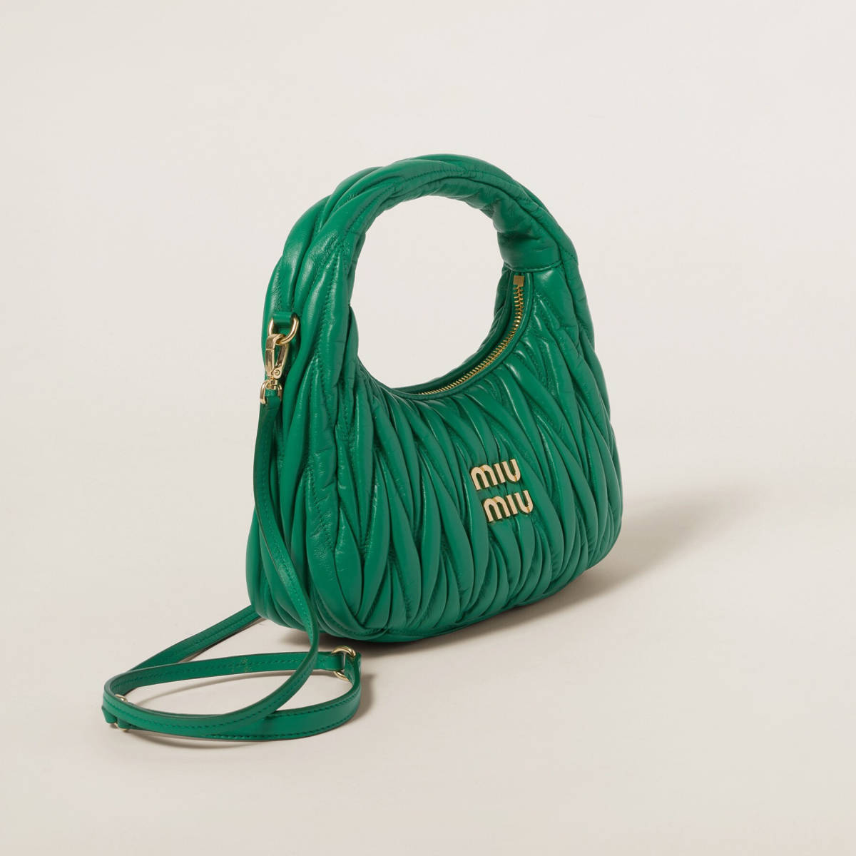 Miu Miu Wander Matlasse Nappa Leather Green Hobo Bag-2