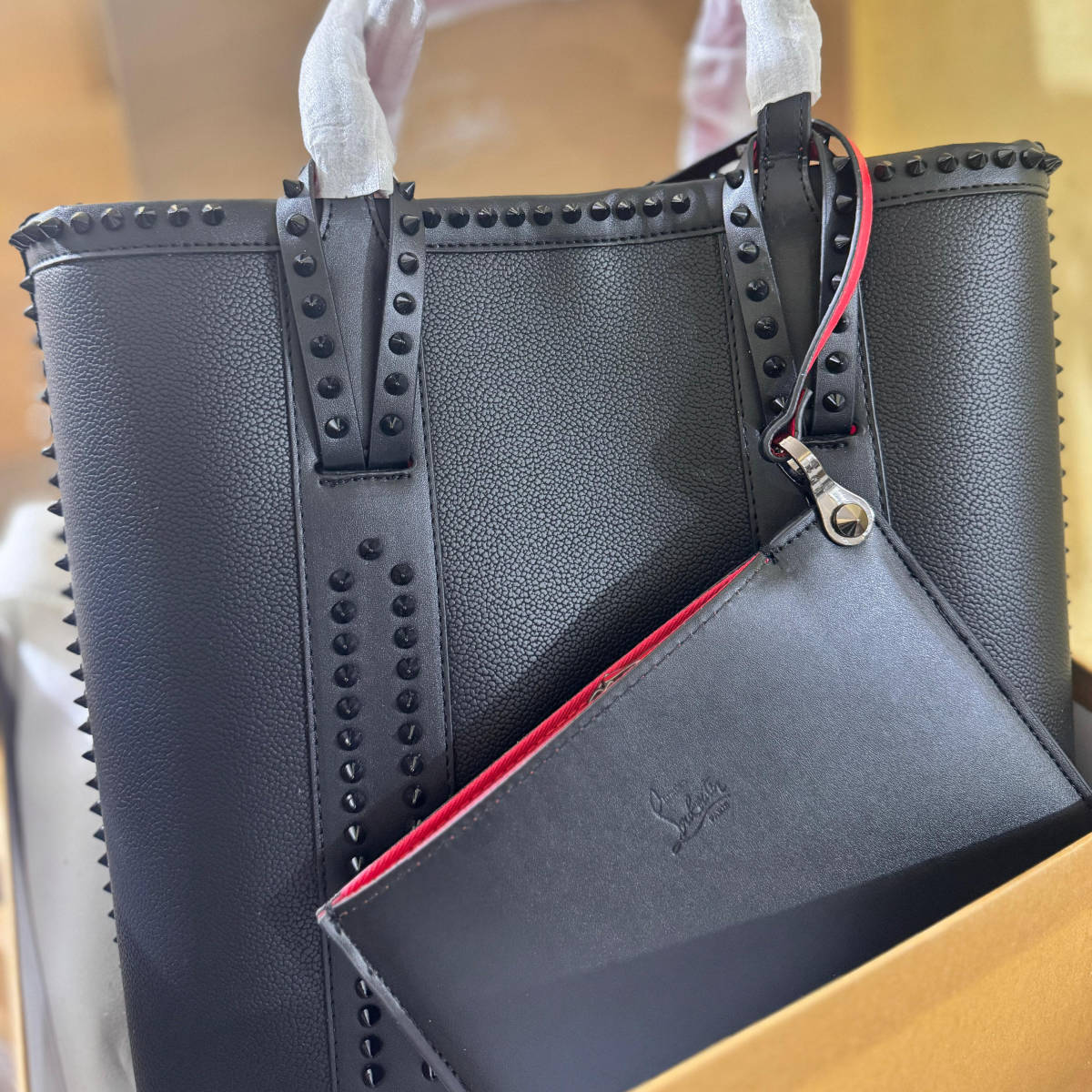 Christian Louboutin Cabata Medium Geniune Leather Black Tote Bag-1