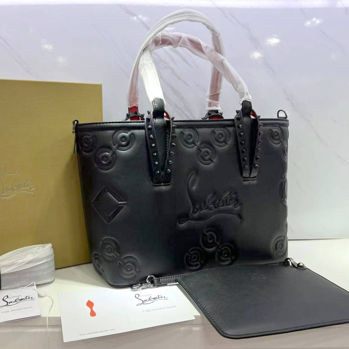 Christian Louboutin Cabata Medium Geniune Leather Black Tote Bag-0