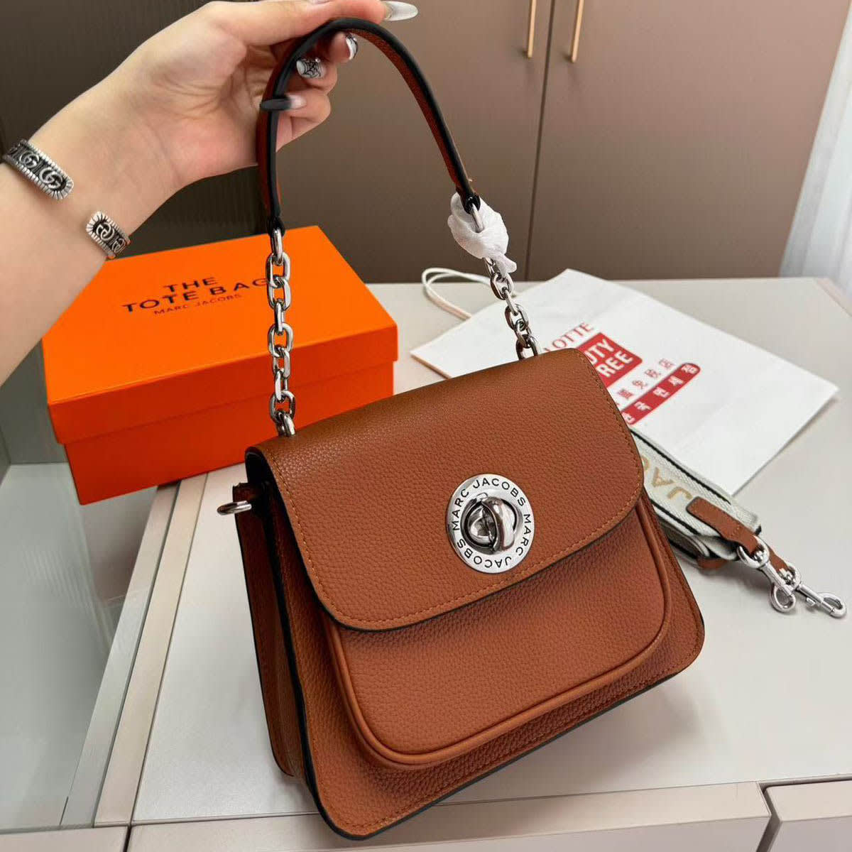 Marc Jacobs Turn Lock Brown Satchel Bag-0