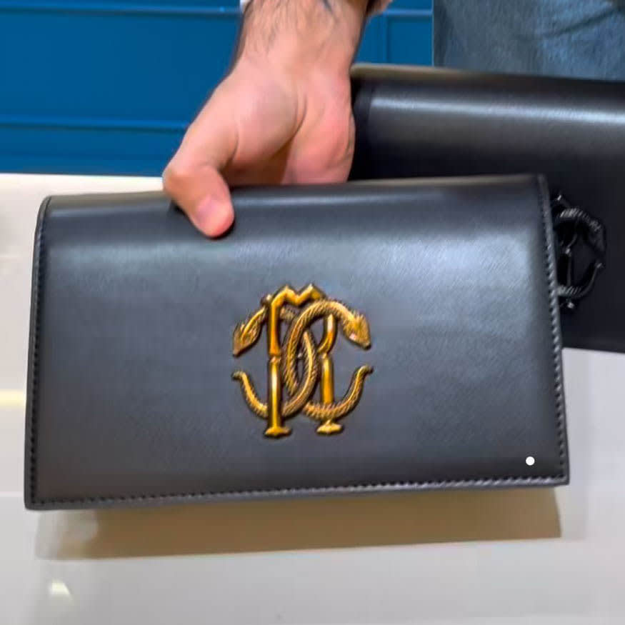 Roberto Cavalli Monogram Mirror Snake Black Shoulder Bag-0