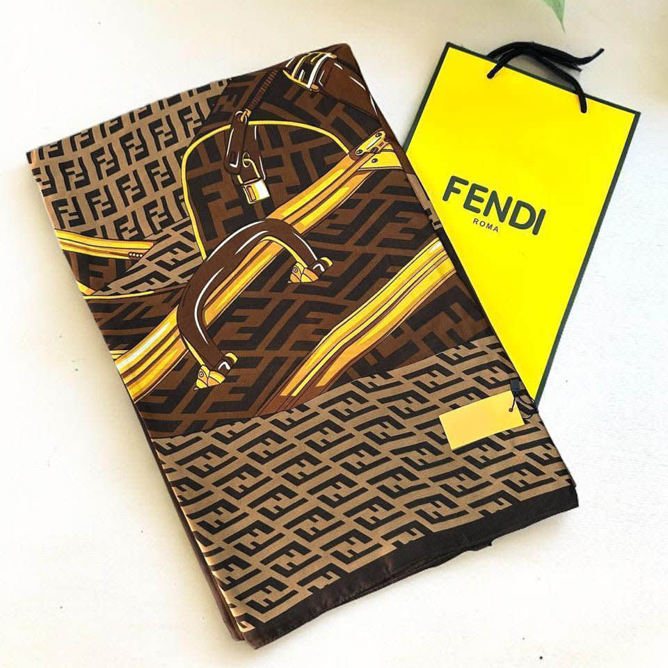 Fendi "FF" Designer Brown Silk Stole-3