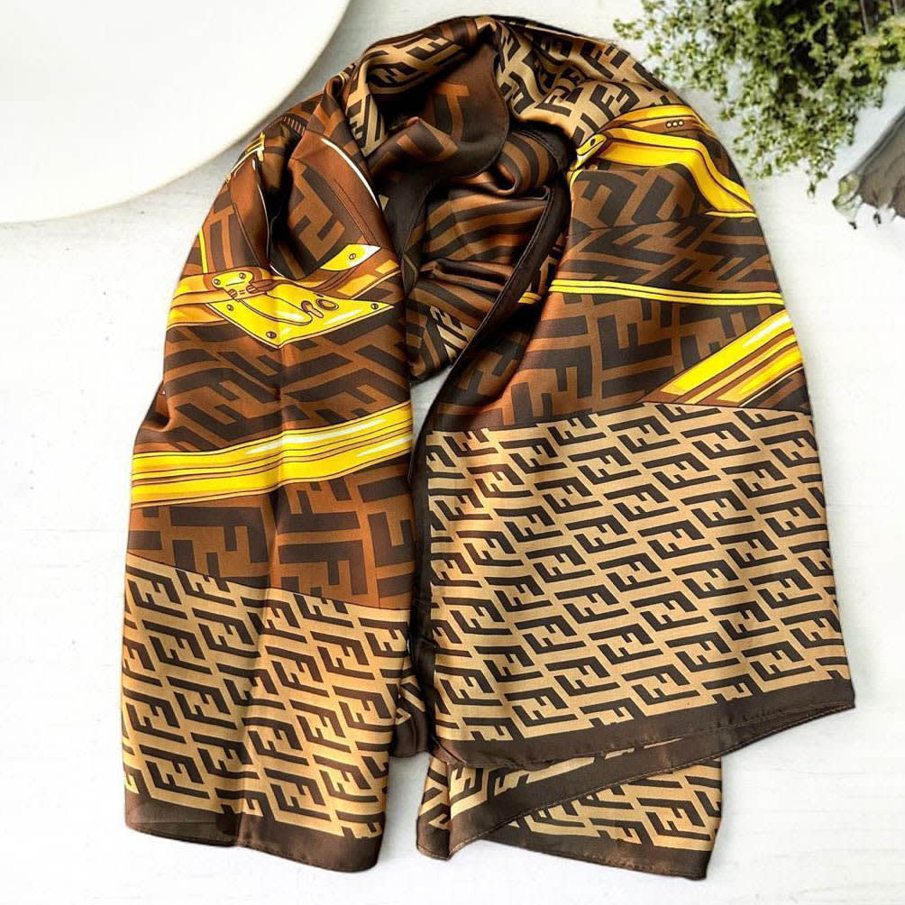 Fendi "FF" Designer Brown Silk Stole-0