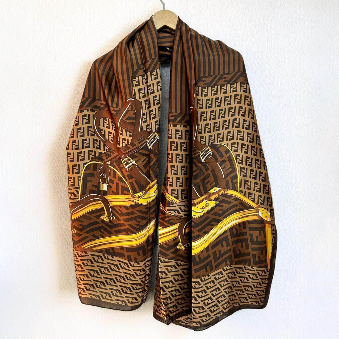 Fendi "FF" Designer Brown Silk Stole-1