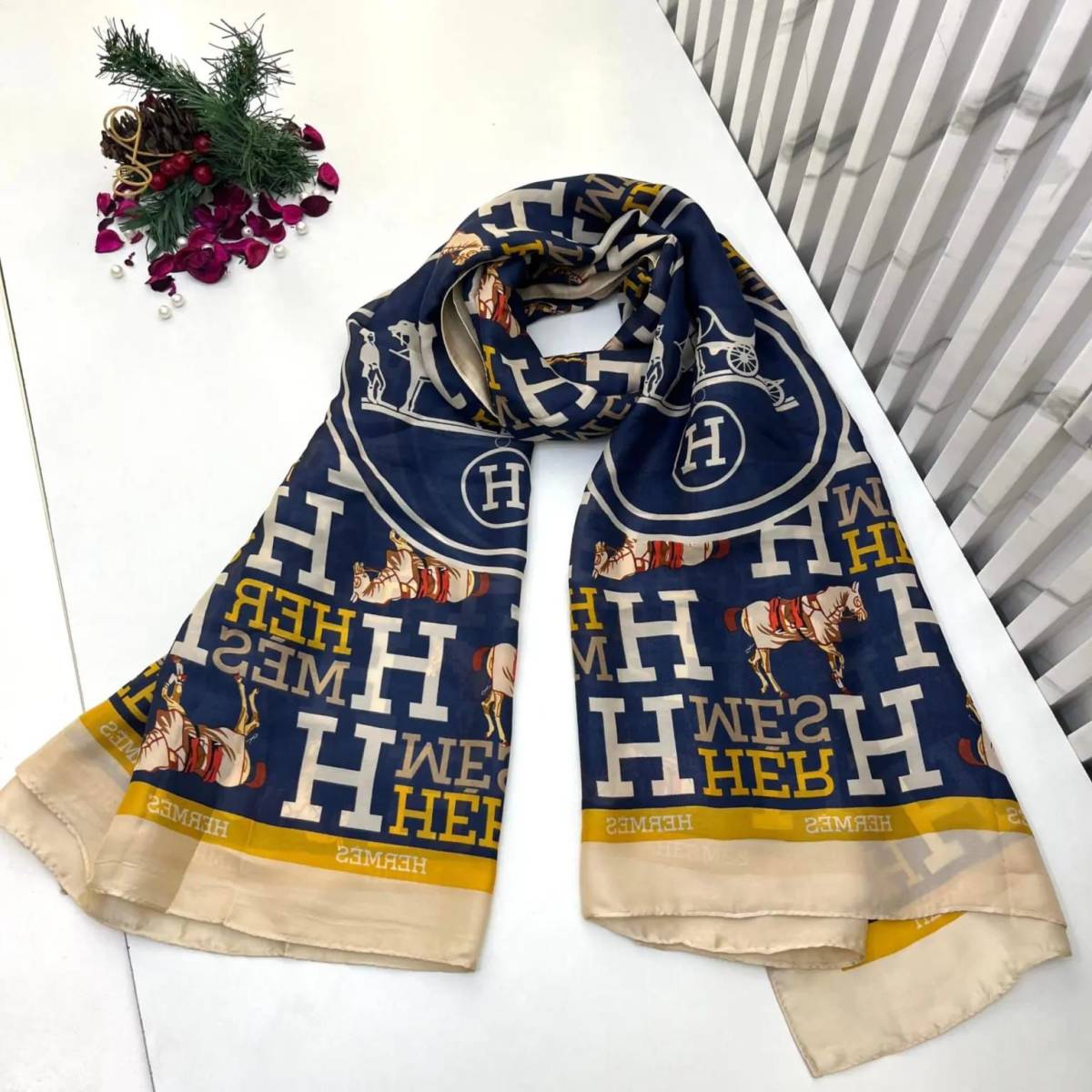 Hermes Premium Quality Blue Silk Stole-0