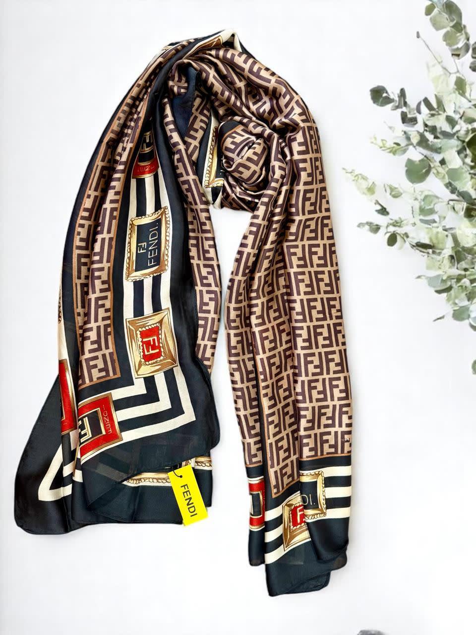 Fendi "FF" Designer Brown Silk Stole-0