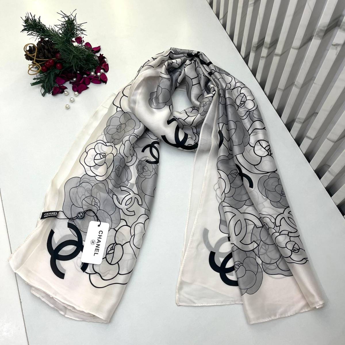 Chanel Premium Quality White Silk Stole-0