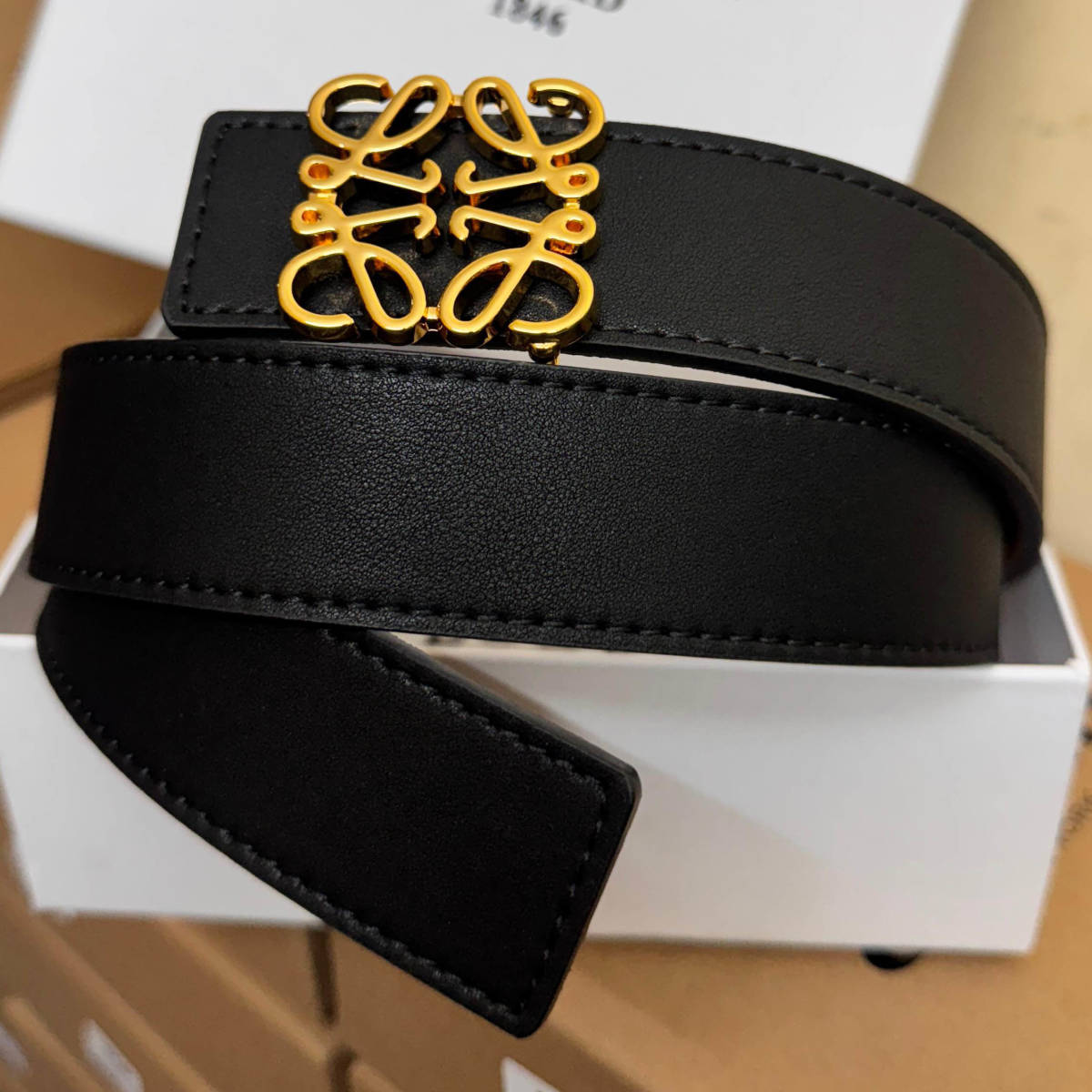 Loewe Black & Golden Embellished Buckle Belt-0