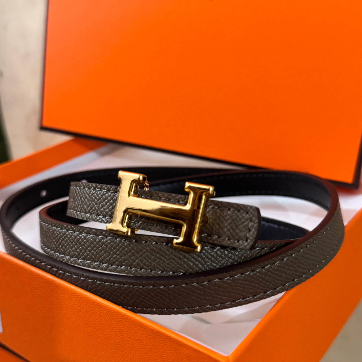 Hermes Dark Brown Elastic Band Crystal Embellished Buckle Belt-0