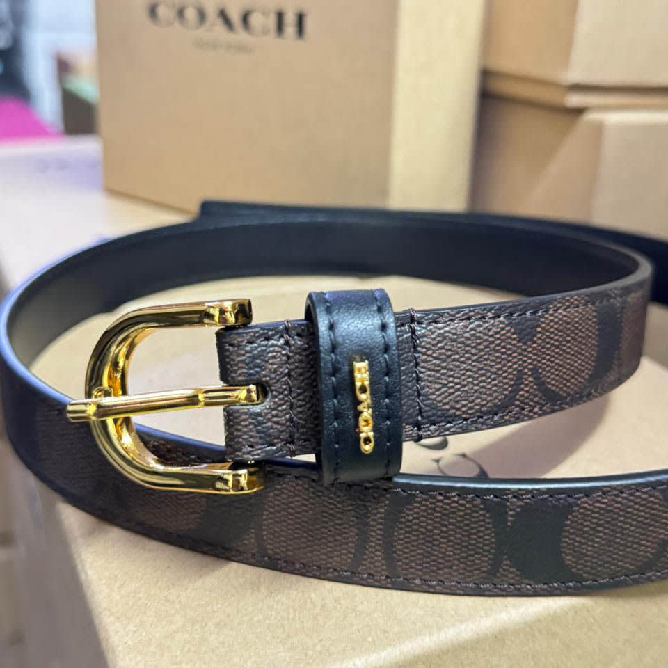 Coach Brown Elastic Band Crystal Embellished Buckle Belt-0