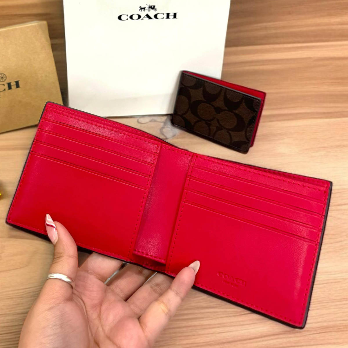 Coach Brown Leather Compact Wallet-2