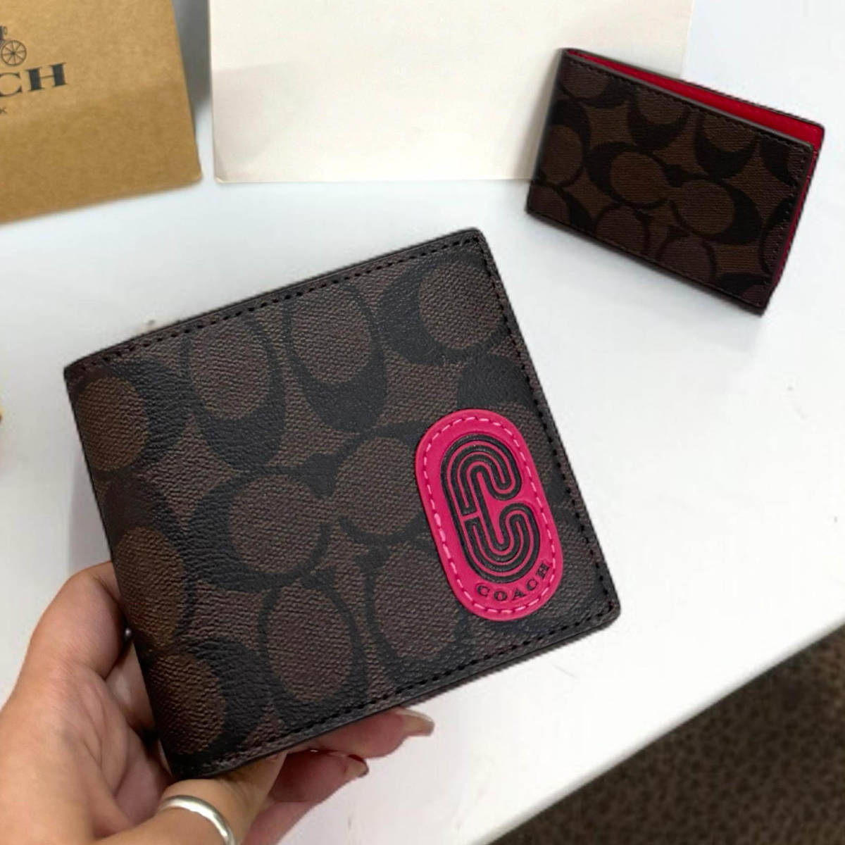 Coach Brown Leather Compact Wallet-0