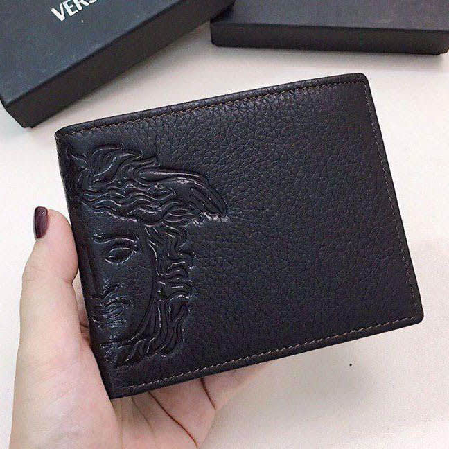 Versace Black Leather Compact Wallet-0