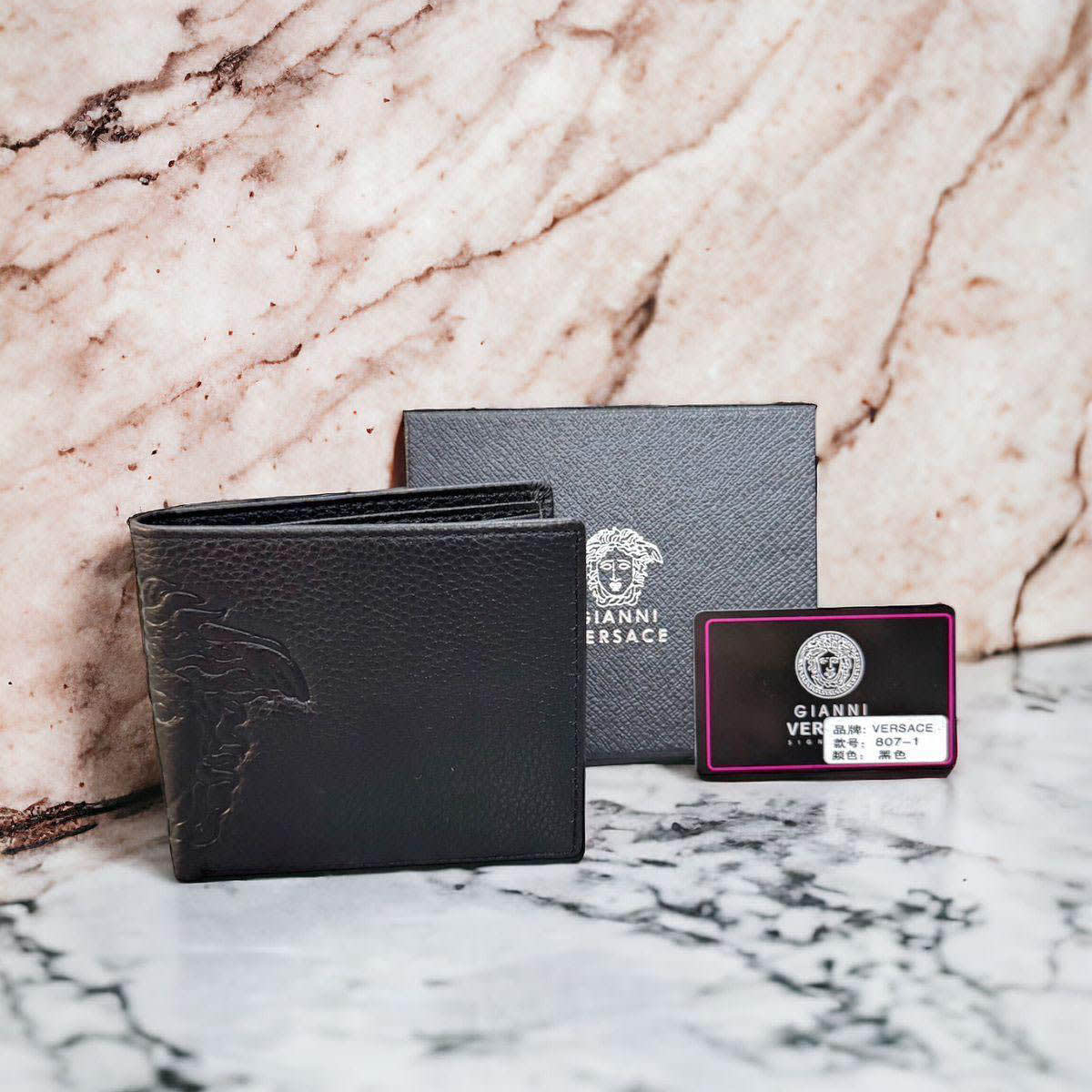 Versace Black Leather Compact Wallet-4