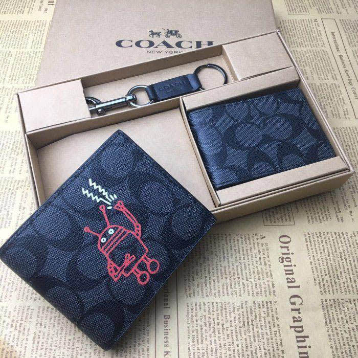 Coach Black & Red Leather Compact Wallet-5