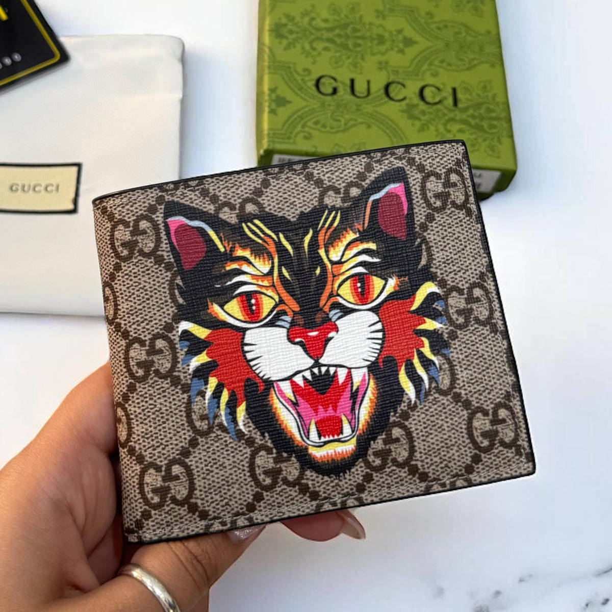 Gucci Angry Cat Print Compact Wallet-0