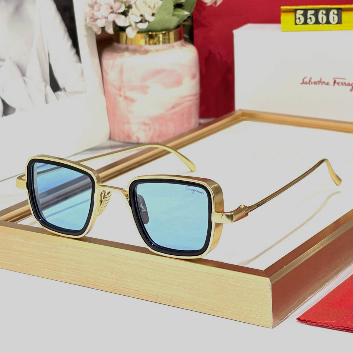 Ferragamo Blue & Golden Luxury Sunglasses-0