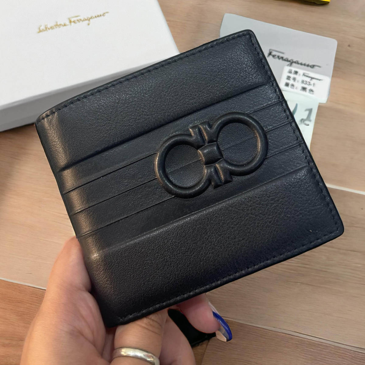 Ferragamo Black Leather Compact Wallet-0