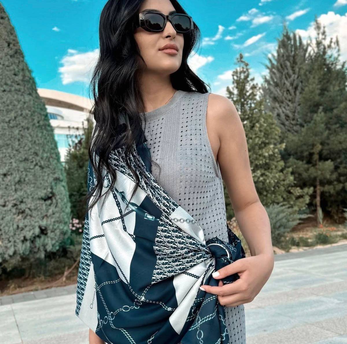 Dior Premium Quality Blue Silk Stole-5