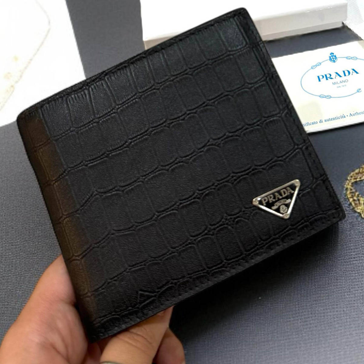 Prada Black Leather Compact Wallet-0