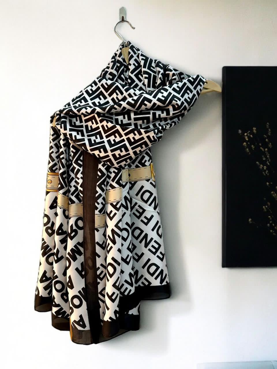 Fendi "FF" Designer Black Silk Stole-3