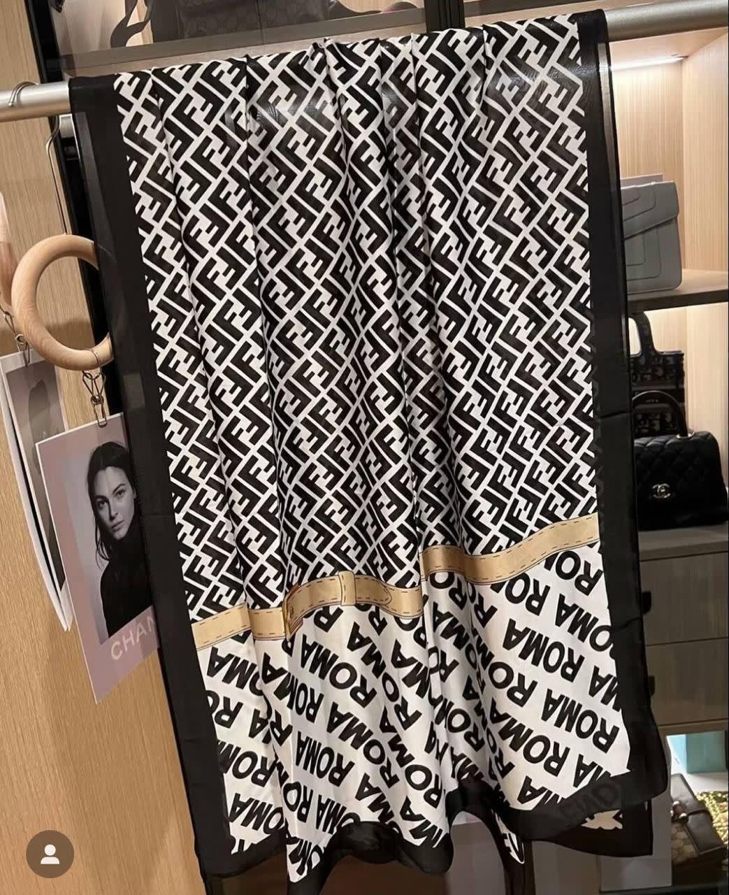 Fendi "FF" Designer Black Silk Stole-4