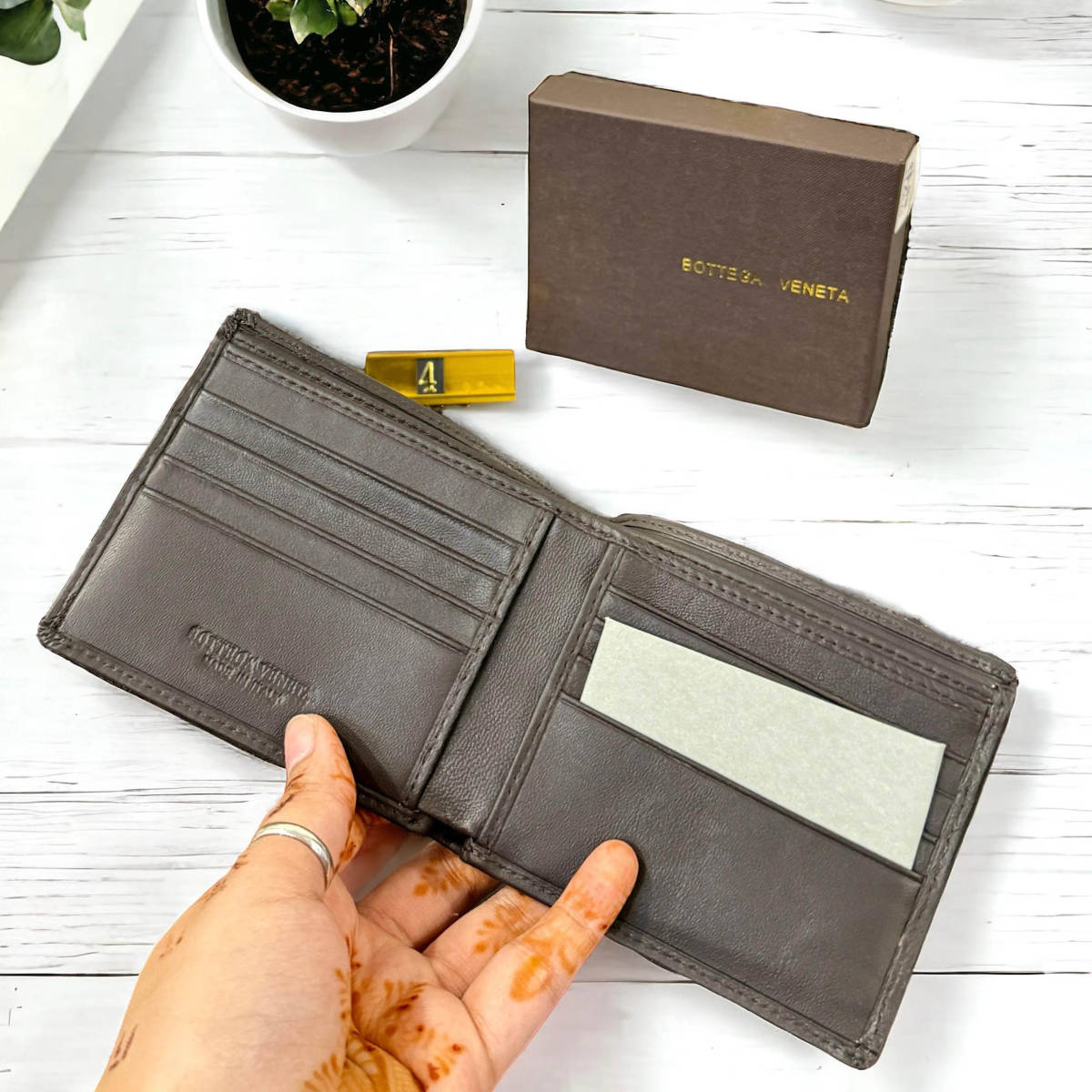 Bottega Veneta Brown Leather Compact Wallet-3