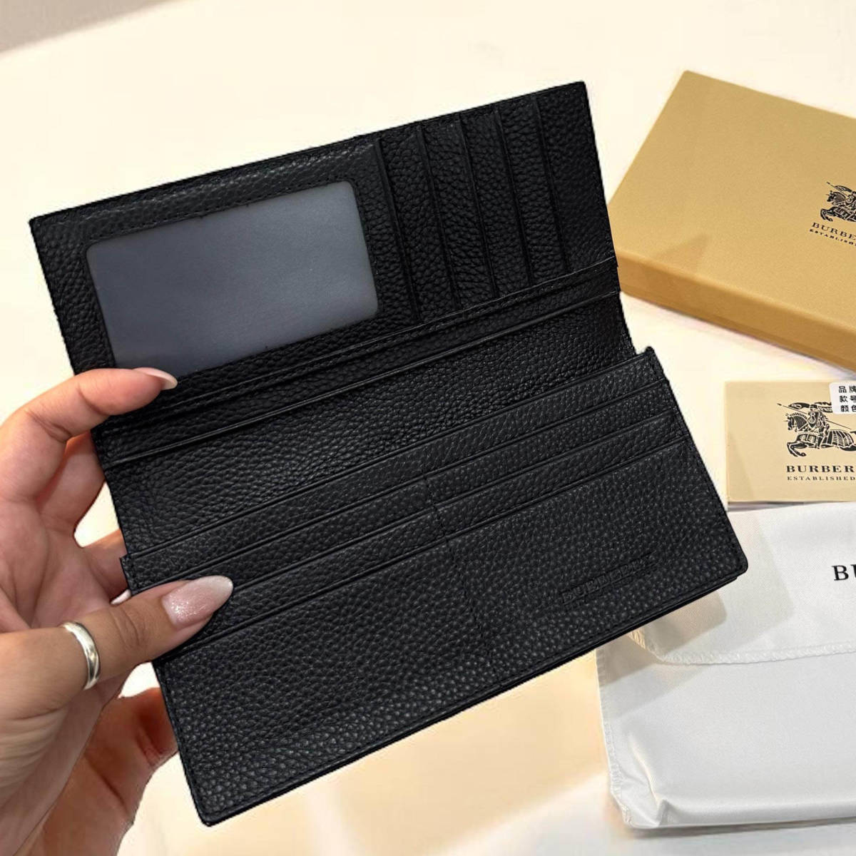 Burberry Black Check and Leather Bifold Long Wallet-3