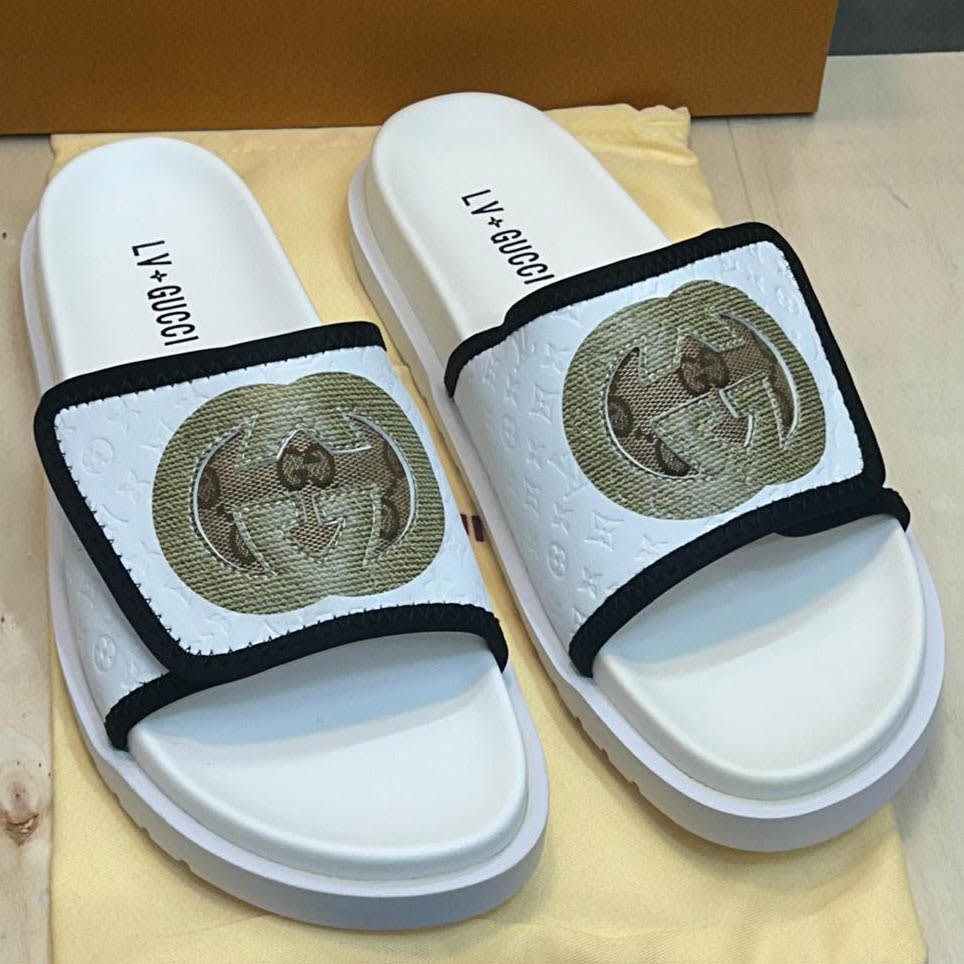Louis Vuitton X Gucci White Premium Quality Men's Flip-flops-0