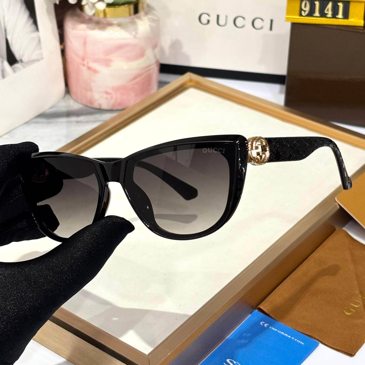 Gucci Black & Golden Premium Women's Sunglasses-1