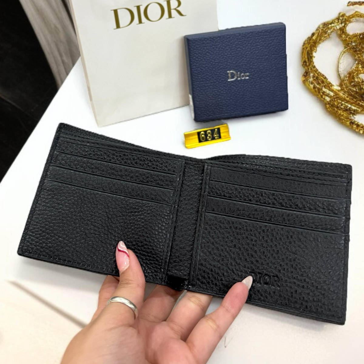 Dior Grey Check and Leather Bifold Wallet-3