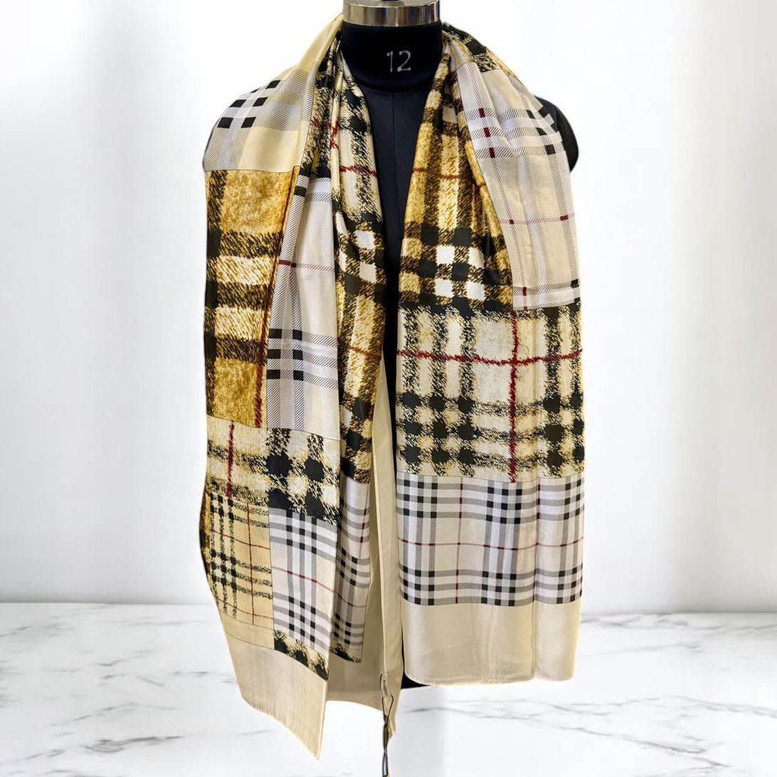 Burberry Designer Cream Check Silk Stole-1