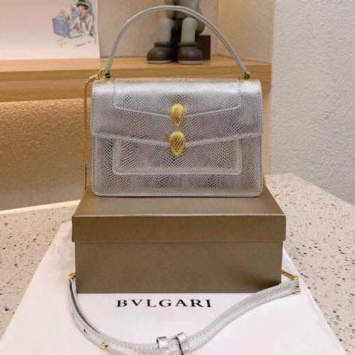 Bvlgari Serpenti Snake Top Silver Shoulder Bag-0