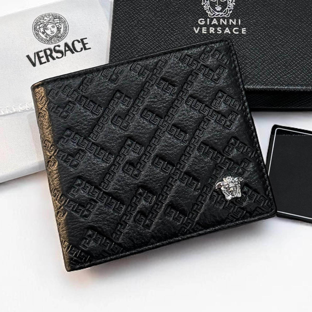 Versace Black Leather Compact Wallet-0