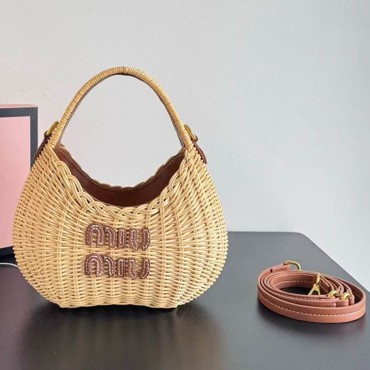 Miu Miu Wander Wicker Brown Hobo Bag-0