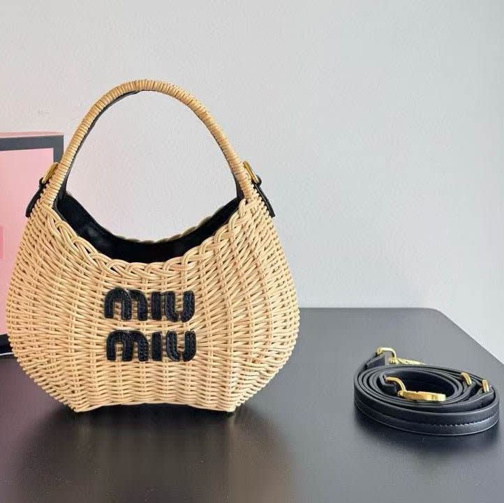 Miu Miu Wander Wicker Black Hobo Bag-0