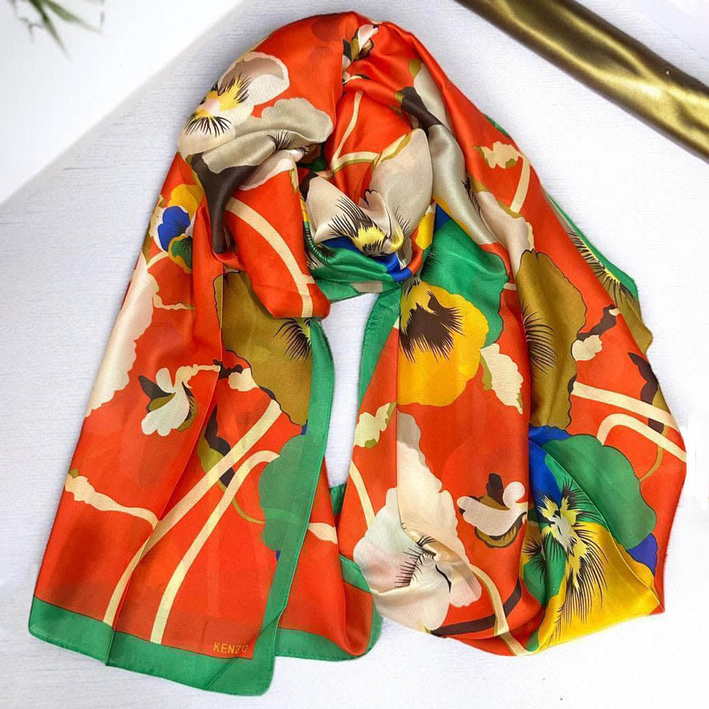Kenzo Designer Orange Silk Stole-0