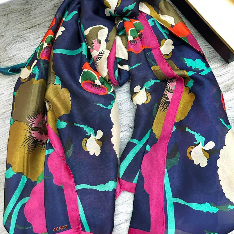 Kenzo Designer Blue Silk Stole-1