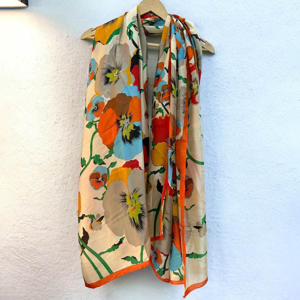 Kenzo Designer White Silk Stole-3