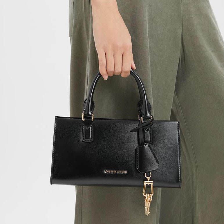 Charles & Keith Kerry Mini Shape Black Tote Bag-1