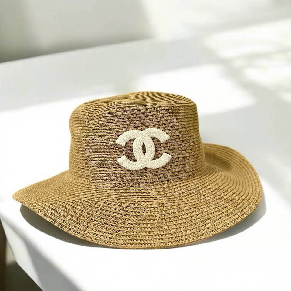 Chanel Beige Straw Bucket Hat-0